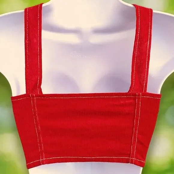 Urban Outfitters Corset Top Red Corduroy Crop Tank Top Zip Up Womens Medium - Picture 3 of 10